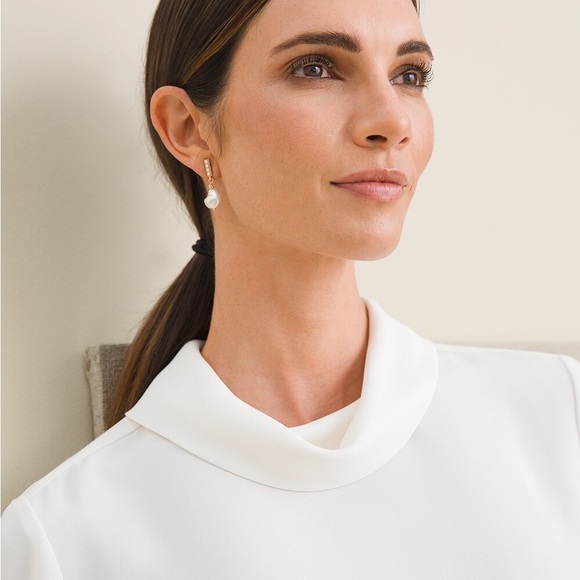 Chico’s Drape-Neck Solid Cuff Blouse Ecru Chico’s SZ 2 - Picture 4 of 8